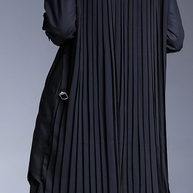 Schwarz Plissiert Gre Split eam2019 Schwarz Einfarbig Mode Unregelmige Flut Jd328 Frauen Lange Bluse Autumnlapel Gemeinsamen New Gro e rdBoxeWC