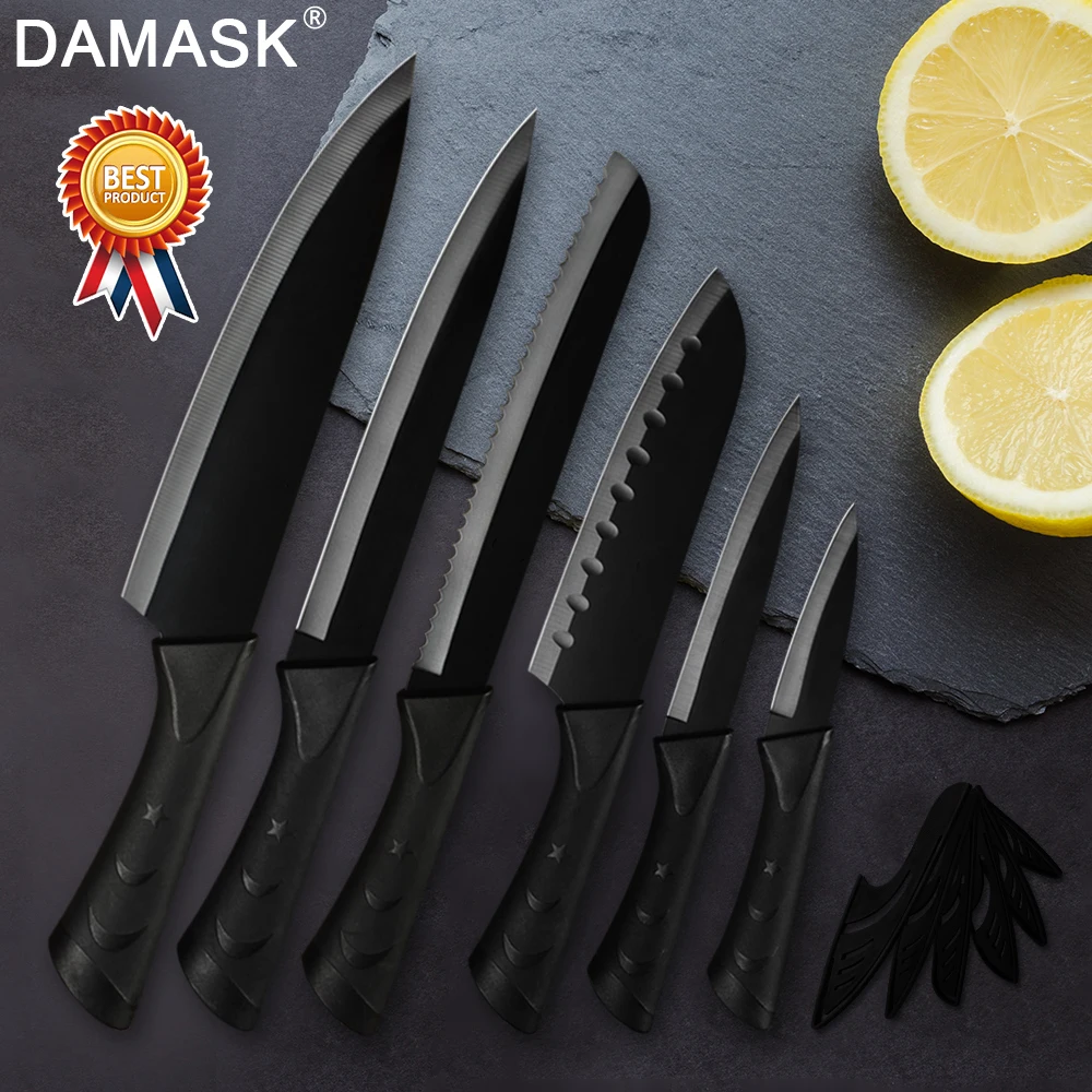 Damask Модный черный кухонный нож из нержавеющей стали немецкая сталь ультра острое