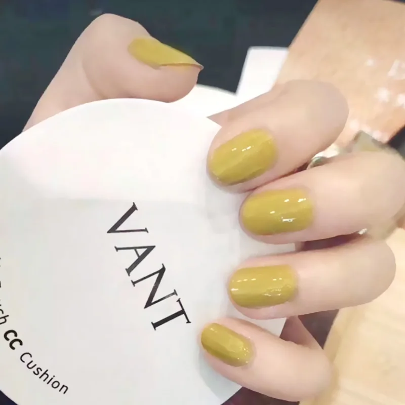 

24pcs Warm Color Fairy Mustard Short Round Head False Nail Women Wearable Fake Nail Tips Fashion Pure Color Artificial Nail