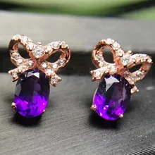 Серьги-гвоздики из аметиста,, природный натуральный аметист, серебро 925 пробы, для мужчин или женщин, 0.85ct* 2шт, драгоценный камень# F18051015