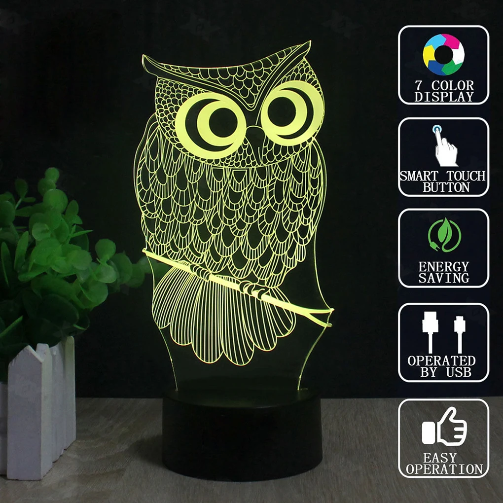 Светодиодный светильник для визуализации в форме 3D мультяшных животных, ночник, 3/7 изменение цвета, вечерние лампы для спальни