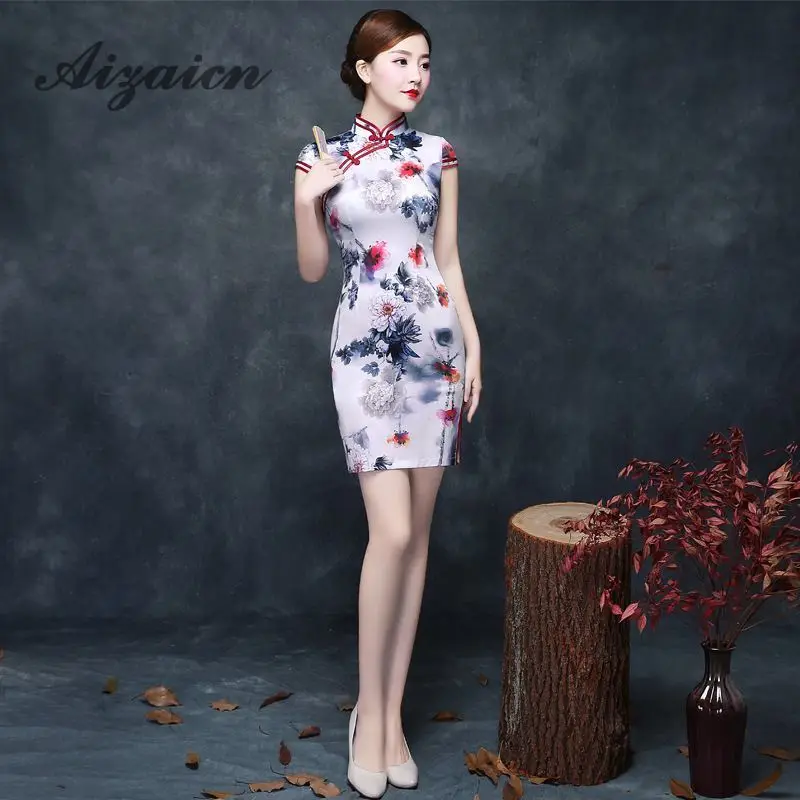 

Fashion Mini Qipao Oriental Style Dresses Sexy Chinese Dress Cheongsam Modern Knee Vestido Chines Traditional Cheongsams