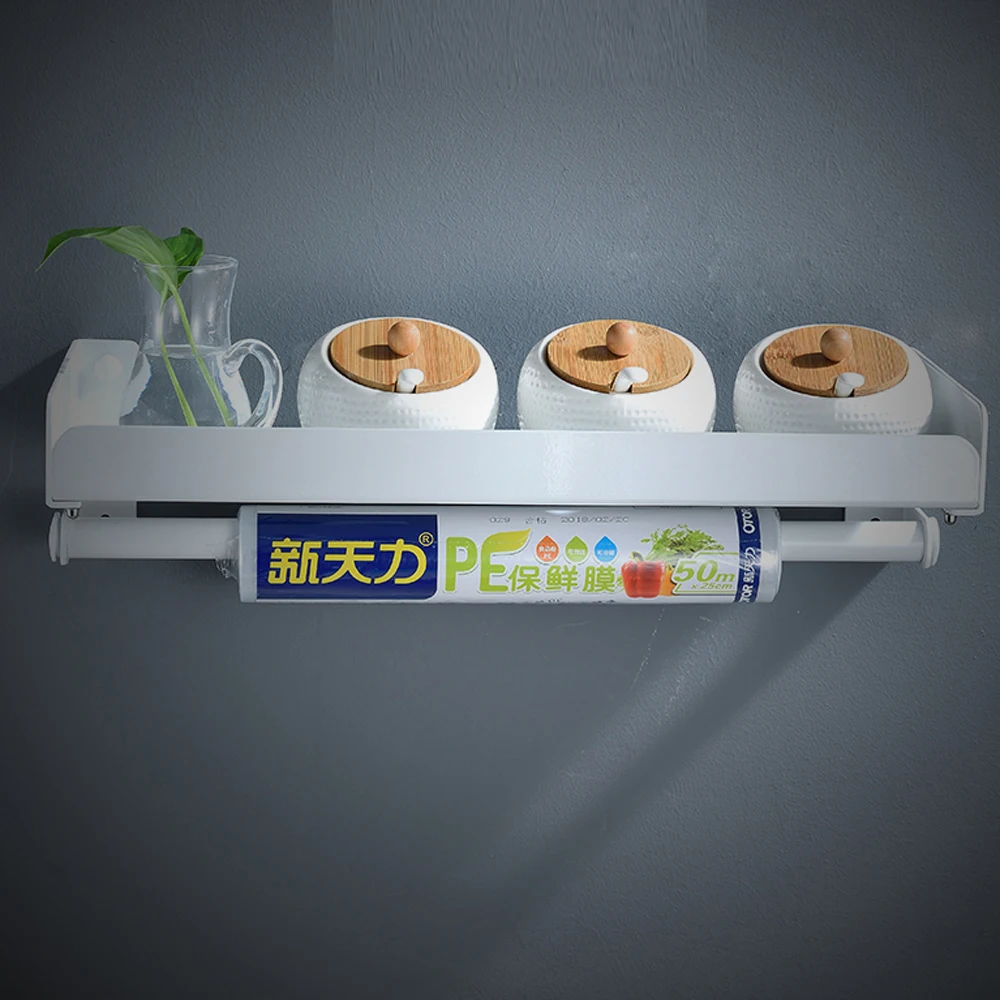

Multi-function kitchen rack free punching white wall-mounted space aluminum bathroom storage rack towel rack wx7311426