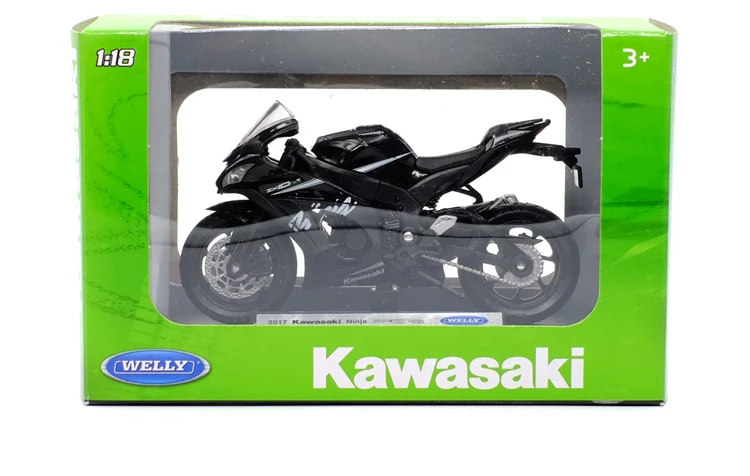 Welly 1:18 Kawwasaki Ninja ZX10R Литая модель мотоцикла Рабочая короткопоглотитель игрушка для детей подарки коллекция игрушек