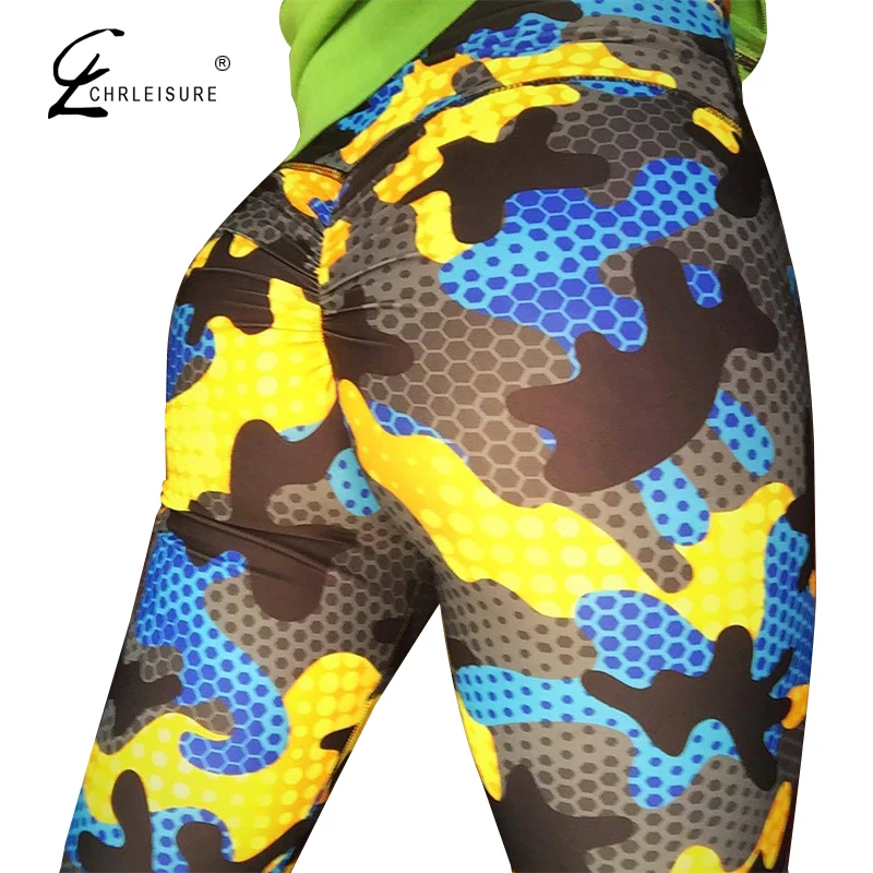 

CHRLEISURE High Waist Push Up Jeggings Women Digital Printing Wrinkled Leggings Fitness Leggings Trousers S-XL