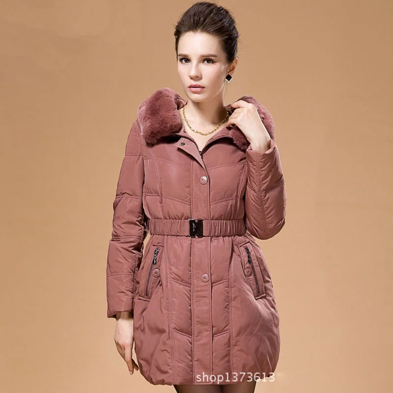 HIJKLNL зимнее пальто, парка для женщин размера плюс, куртка, Толстая теплая тонкая куртка на утином пуху с меховым капюшоном, женские парки DX339 - Цвет: Watermelon