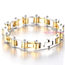 20.5cm*10mm Fashion Men’s Jewelry Silver Gold Stainless Steel Bracelet Biker Bicycle Motorcycle Chain Man Bracelets Bangle
