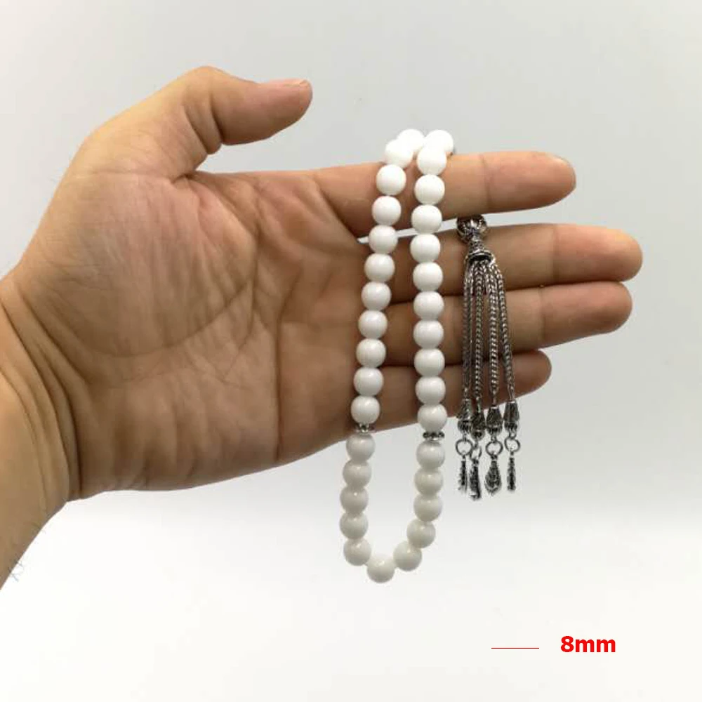 Белый tasbih мусульманские четки молитвенные бусы 33 66 99 бусины белый камень Misbaha