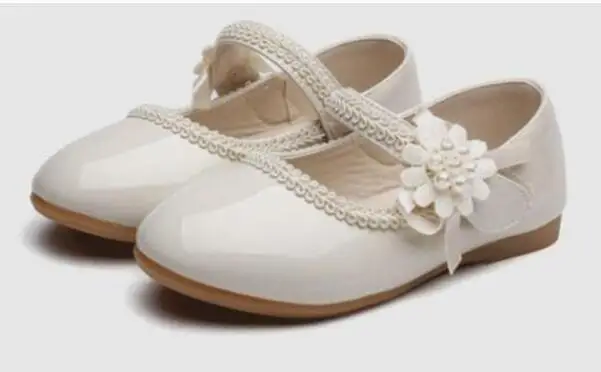 1 2 3 4 5 6 7 Years New Flower Children Little Girls White Pearl Leather Shoes For Girls Kids Party Wedding Princess Dress Shoes - Цвет: beige