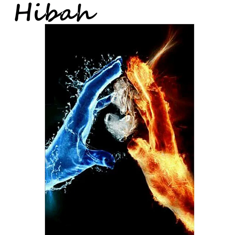 

5D Water and Fire Hand & Heart Shaped Image Gift DIY Diamond Painting Cross Stitch Mosaic Diamond Embroidery Home Decor