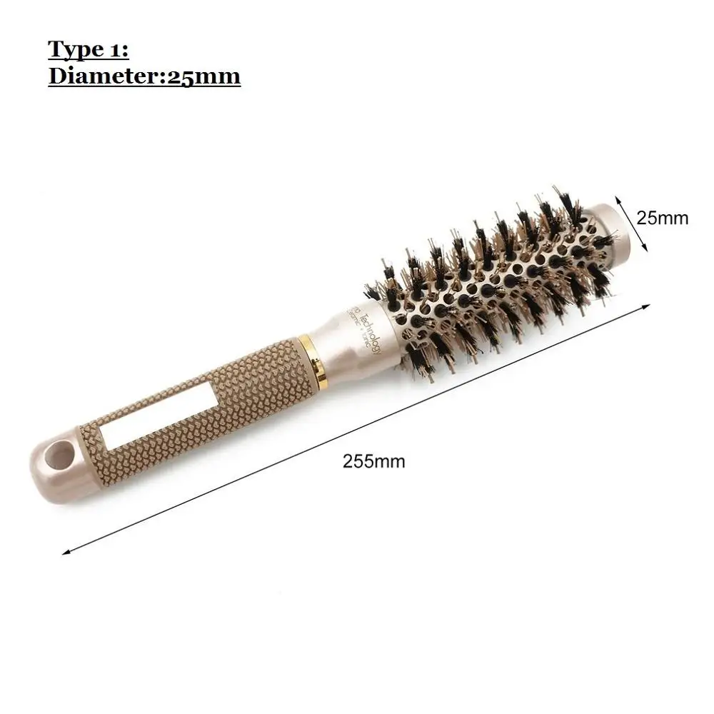 Керамическая алюминиевая щетка для волос круглая расческа нейлоновая щетина для волос Профессиональные парикмахерские расчески парикмахерская расческа для укладки золотистый - Цвет: type 1