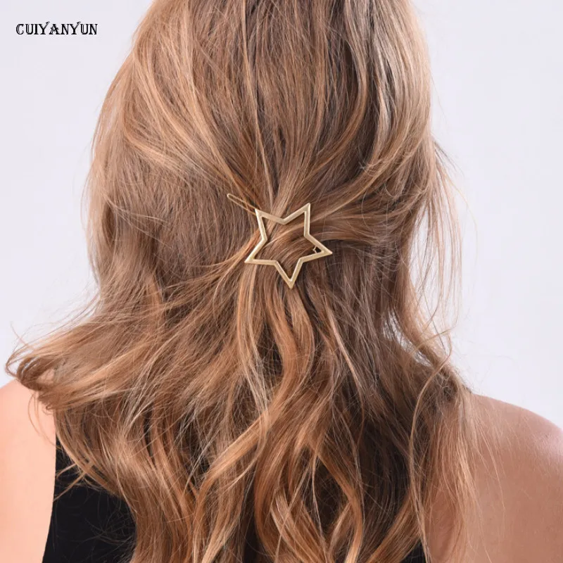 

CUIYANYUN hair clip women girls lady cute star heart gold metal 2019 Korean new trendy fashion jewelry wedding hair accessories