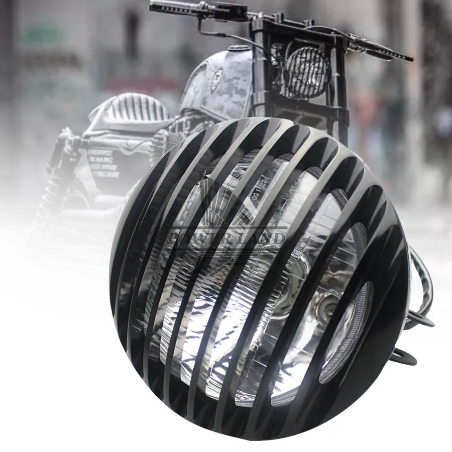6'' 3/4'' Round Refit Black CNC Grill Cover Lights Motorcycle Halogen Hi-Lo Beam Headlight Fit for Harley Sportster XL883 XL1200 |