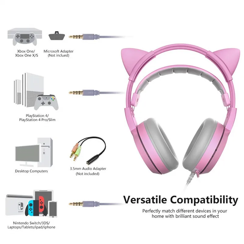 SOMIC G951S PINK Gaming Headset with Microphone for Computer PC video PS4 Xbox One Gamer Cat Ear Headphone Gift For Women Kids