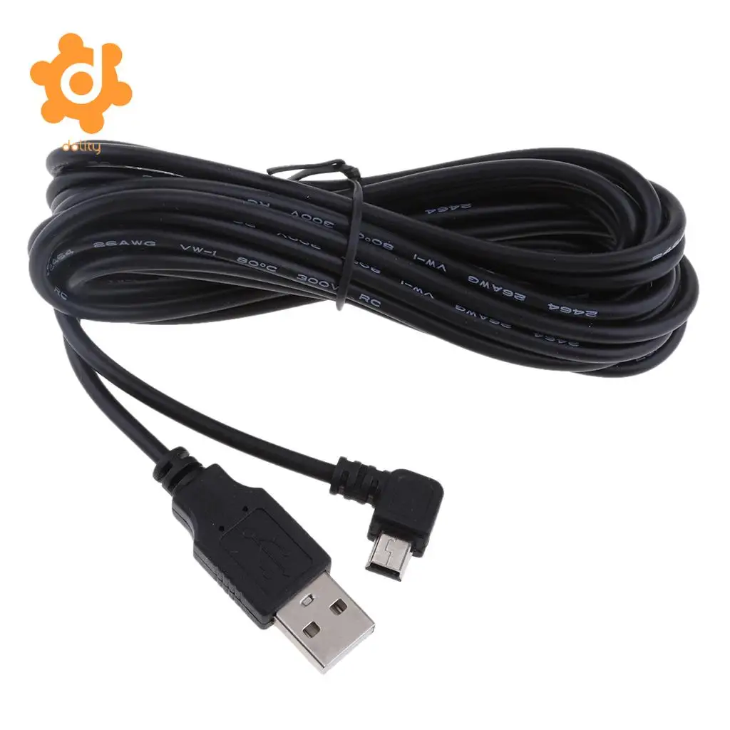 dolity 5V 2A Mini USB Charger Cable 90 Degrees Left Bend DVR GPS Chargring Cable