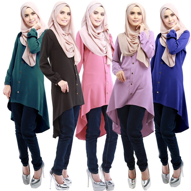 New Muslim abaya arabic dress loose shirt skirt Button large size Muslim...