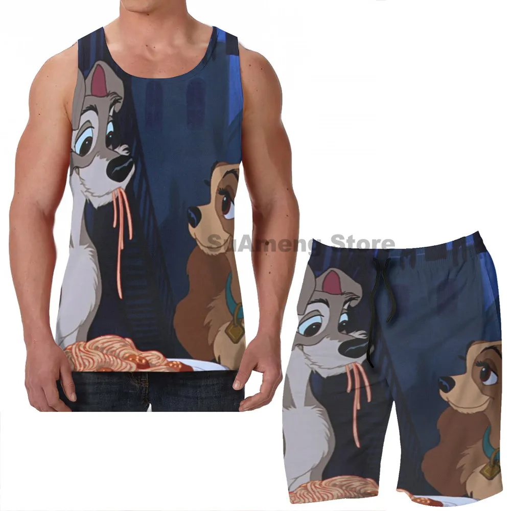 

Summer Casual funny print men Tank Tops Women Lady and the tramp men Board beach shorts women sets fitness sleeveless vest