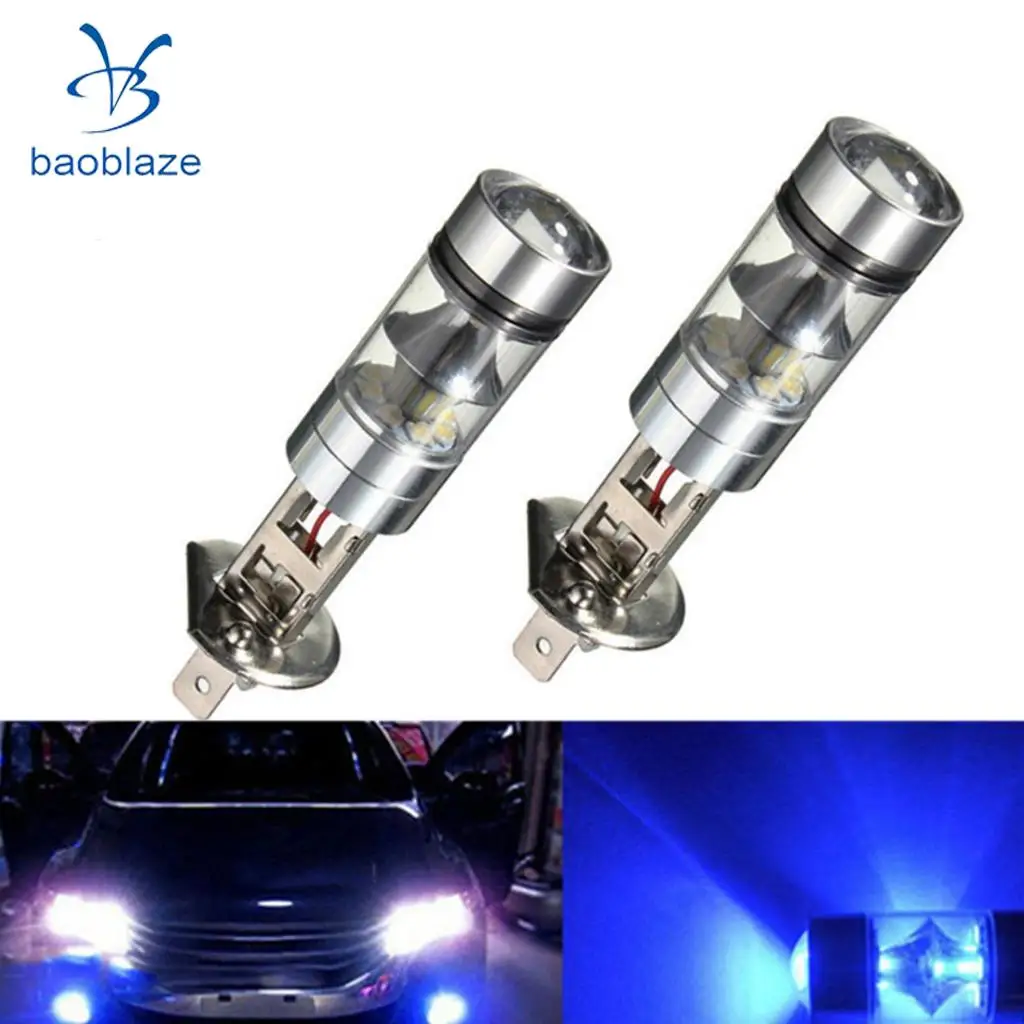 2X H1 10000K 100W LED 20SMD Projector Fog Driving DRL Light Bulbs Blue 