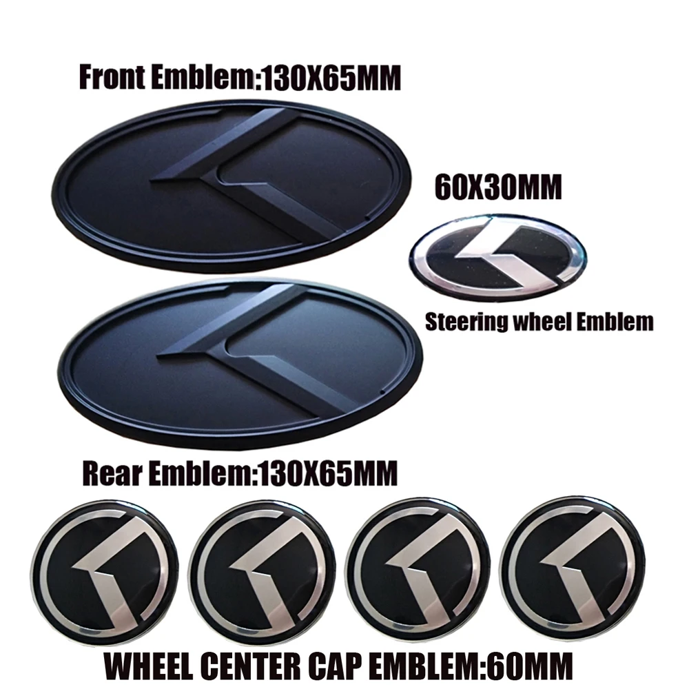 3D K Logo Front+Rear+Horn+Wheel Cap Full Set Emblem For KIA Cadenza K7 2014 2015