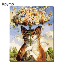 Настенная живопись кошка цветок картина живопись по номерам Холст Живопись Домашний Декор краски по номерам картины уникальный подарок VA-0032