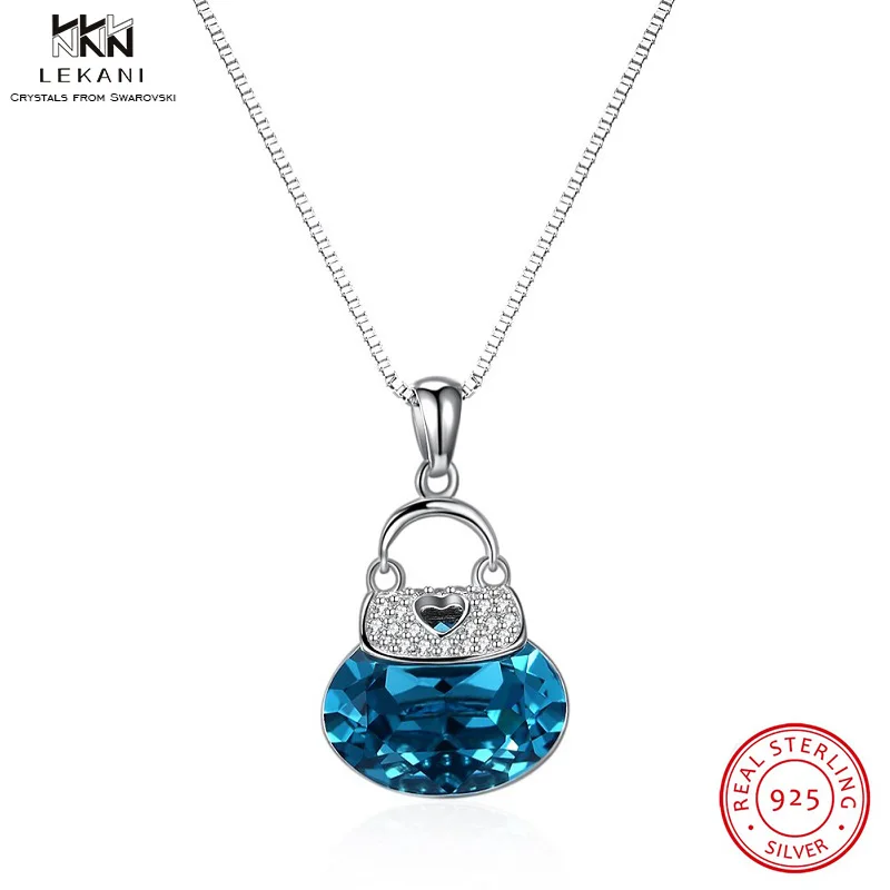

LEKANI Crystals From Swarovski Necklace 925 Sterling Silver Cute bag Crystal Pendant Necklace Fashion Jewelry For Women Pendant