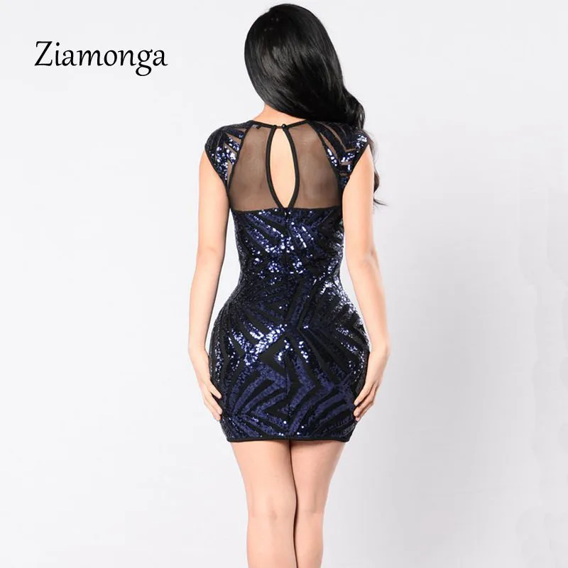 Ziamonga элегантное женское летнее платье из сетки правильной геометрической формы, с блестками прозрачное облегающее платье Femme Vestidos Сексуальные вечерние платья для ночного клуба