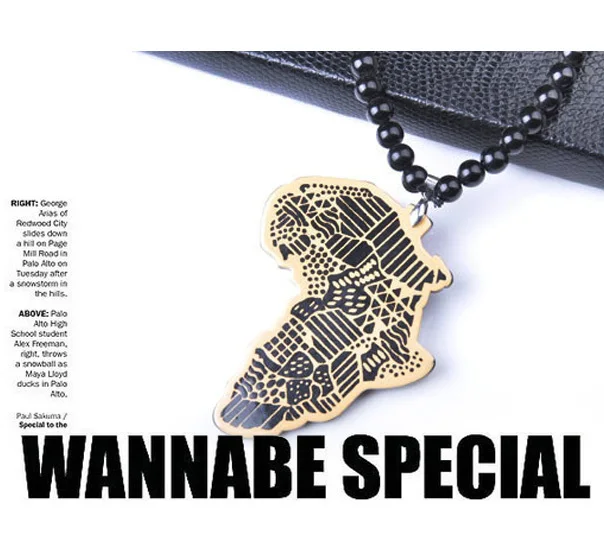 

Fashion New Brand Africa Map Pendant Necklace For Men Collares Hip Hop Beads Long Chain Men Necklaces Gift Souveniors