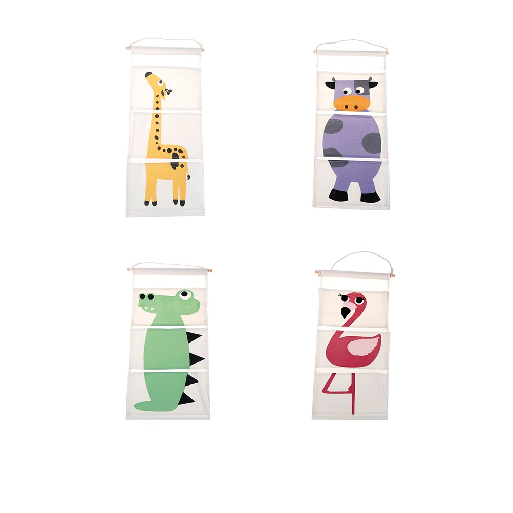 1pcs Cartoon Animal Door Hanging Bag Linen Cotton Wall Pockets Hanging Organizer for Kids 63*30cm