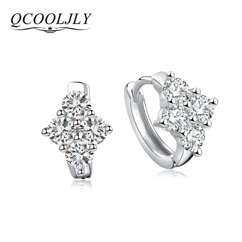 

QCOOLJLY 1 Pair White Hoop Earrings Jewelry Women Wedding Brinco Fashion White Zircon Earrings New Style