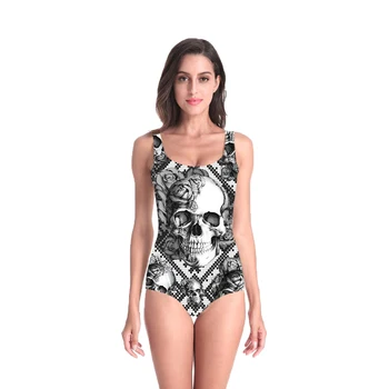 

3D Print Summer women's clothing Swimsuit high quality Beach Style geometric Bodysuits Gothic rose skull Retro Dropshipping-6