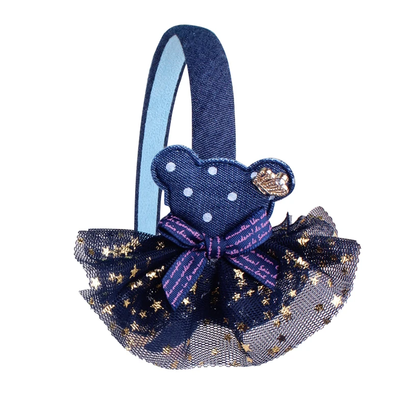 

Cartoon Bear Sweet Kids Girls Denim Headband Children Ribbon Hairbands Blue Jeans Hair Band Hoop Head Wear Hair Accessories