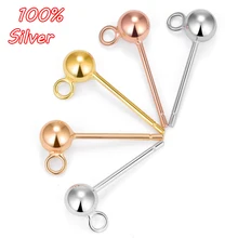 2ペア3ミリメートル4ミリメートルS925純粋なシルバーカラーの耳ネイルアクセサリーdiyラウンドビーズイヤリングアクセサリー卸売(China)