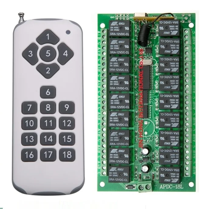 

DC 12V 18CH RF Беспроводная лампа, передатчик + приемник, 315/433.92 MHZ