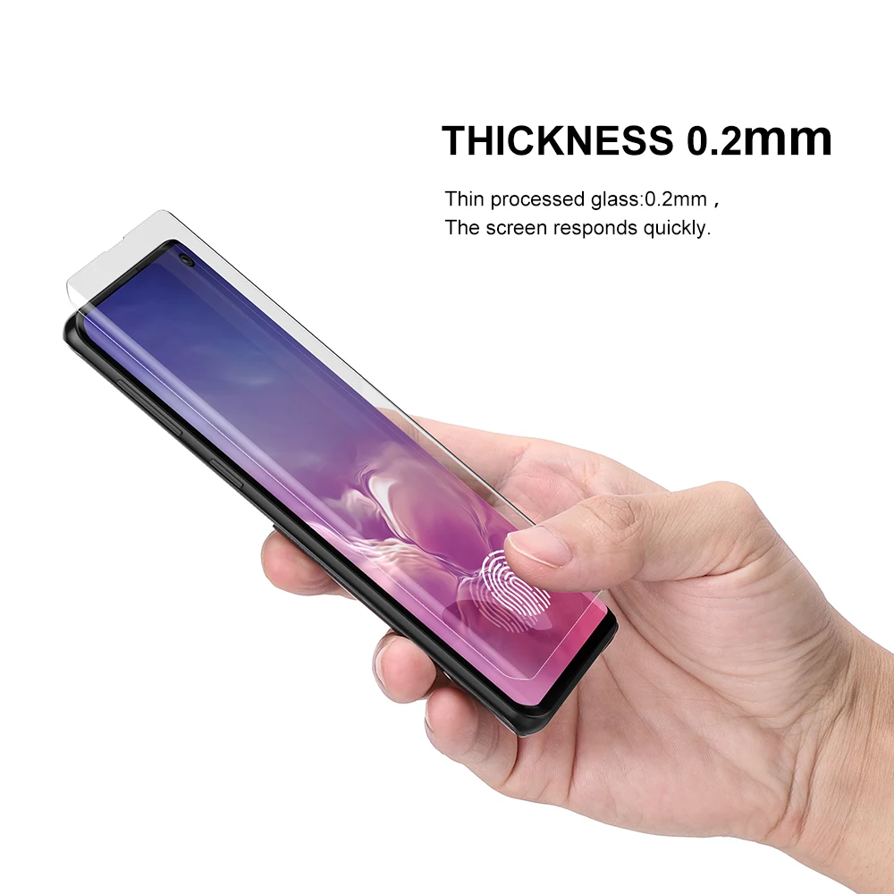 Pаспродажа Защита экрана с разблокировкой отпечатков пальцев для Samsung Galaxy S10, УФ пленка, полное покрытие для S10 + S10 5G, закаленное стекло