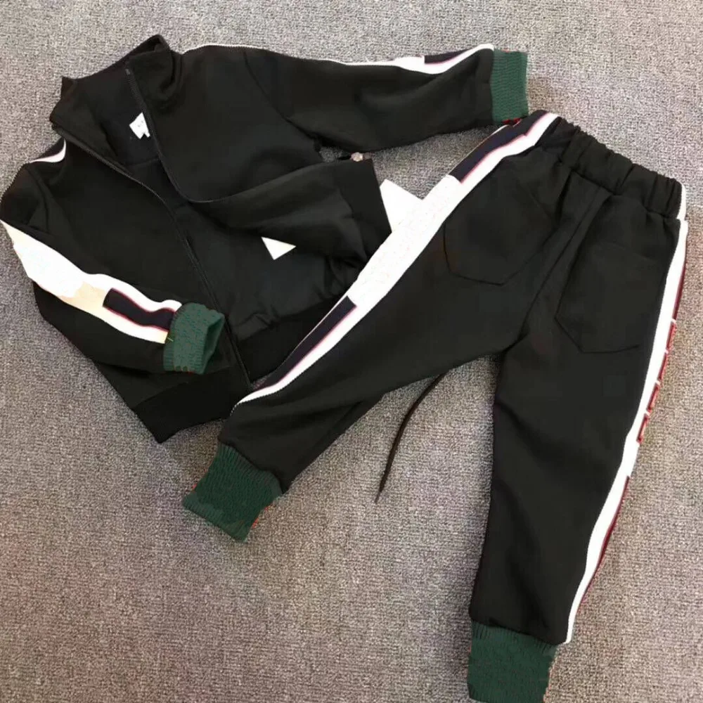 

Children suit set boys girls Spring Black tracksuit tops with pants Two Pieces kid brand clothing