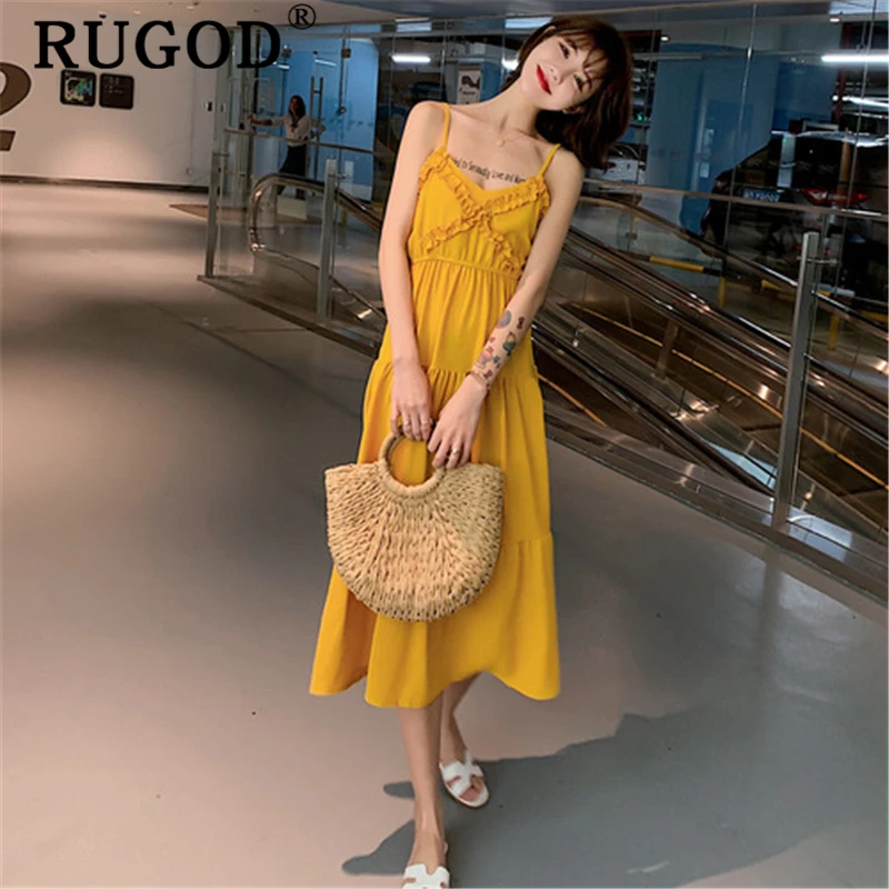Женское пляжное платье RUGOD длинное шифоновое на тонких бретельках с большим