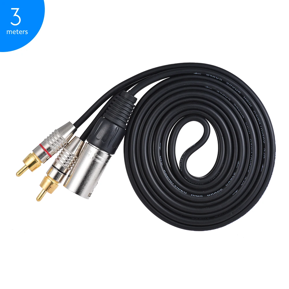 Ammoon 1 XLR кабель для мужчин 2 RCA штекер стерео аудио разъем кабеля Y разделительный провод шнур(1,5 м/4.9ft) для микрофона - Цвет: 3M