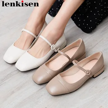 

2019 superstars hand made buckle strap natural leather low heels vintage square toe young lady women pumps vocation loafers L08