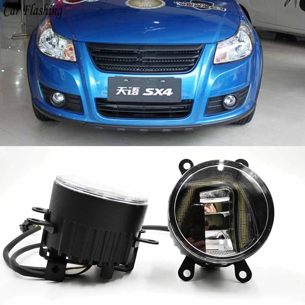 

3-IN-1 Functions Auto LED DRL Daytime Running Light Car Projector Fog Lamp with yellow signal For Suzuki SX4 2011 - 2017 2018