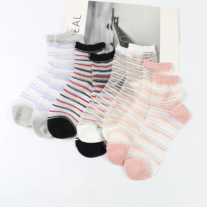 DONG AI/4 пары прозрачных носков, Модные Шелковые цветные женские носки с цветком, молодежные непобедимые красивые носки для девочек, Лидер продаж - Цвет: Многоцветный