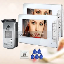 ENVÍO de la Nueva 7 “Sistema de Color de Vídeo Teléfono de Puerta de Intercomunicación 2 Monitor 1 HD Timbre Blanco RFID Lector de Cámara En Stock Por Mayor