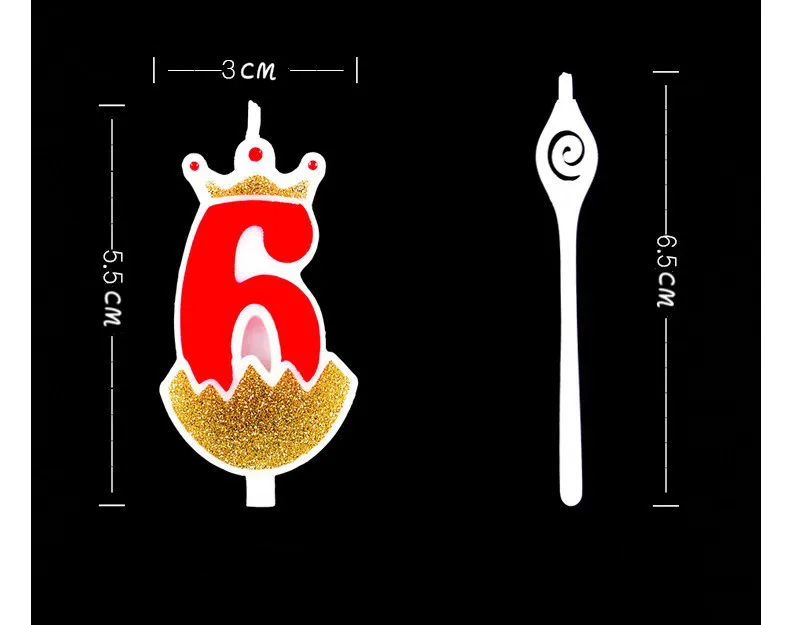 1 шт., вечерние красные свечи с золотой короной для дня рождения, свечи для детей, для девочек и мальчиков, для дня рождения, свечи для торта, украшения для детей 0-9 лет