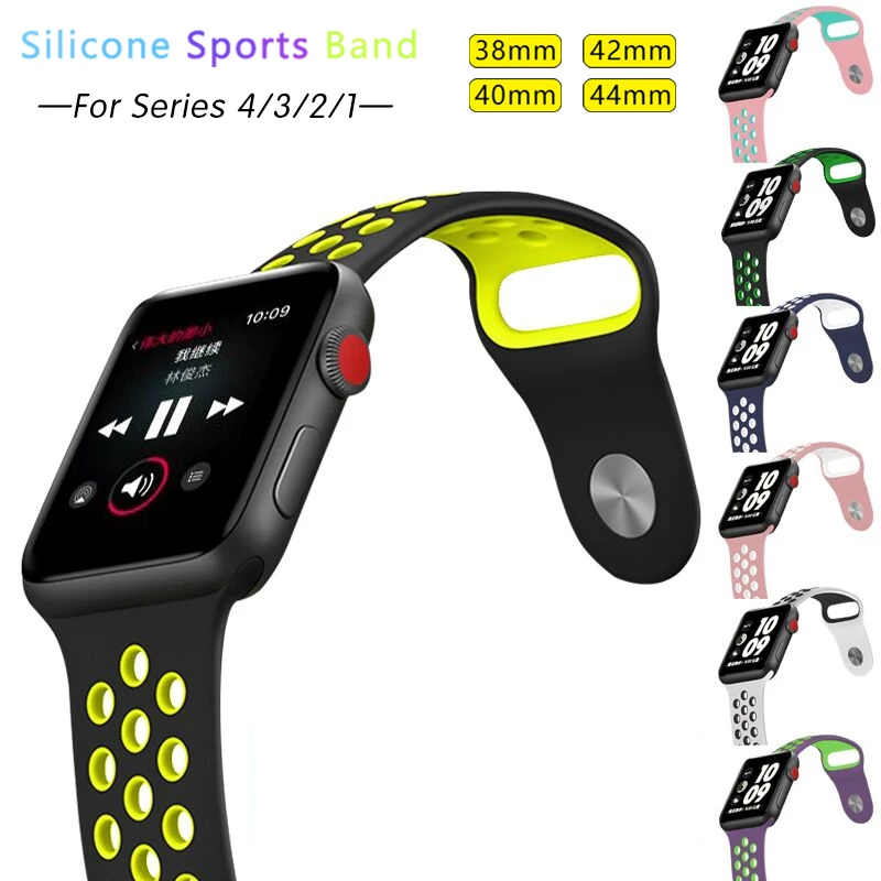 

Kebbit Sport Silicone Band for Apple Watch Series 4 3 2 1 38mm 42MM 40mm 44MM Rubber Replacement Watch Strap iWatch Band