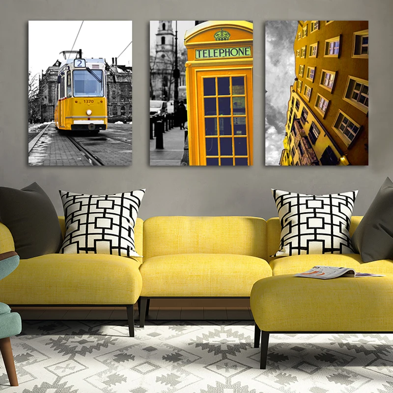Vintage Yellow London Landscape Prints Wall Art Canvas Paintings POP Travel Posters Pictures for Living Room Home Decorations