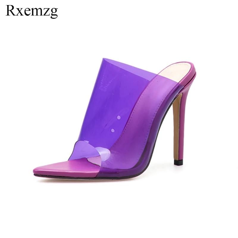 

Rxemzg 2019 Summer new fashion PVC party gladiator mules high heels ladies peep toe women slippers sandals jelly shoes size 40