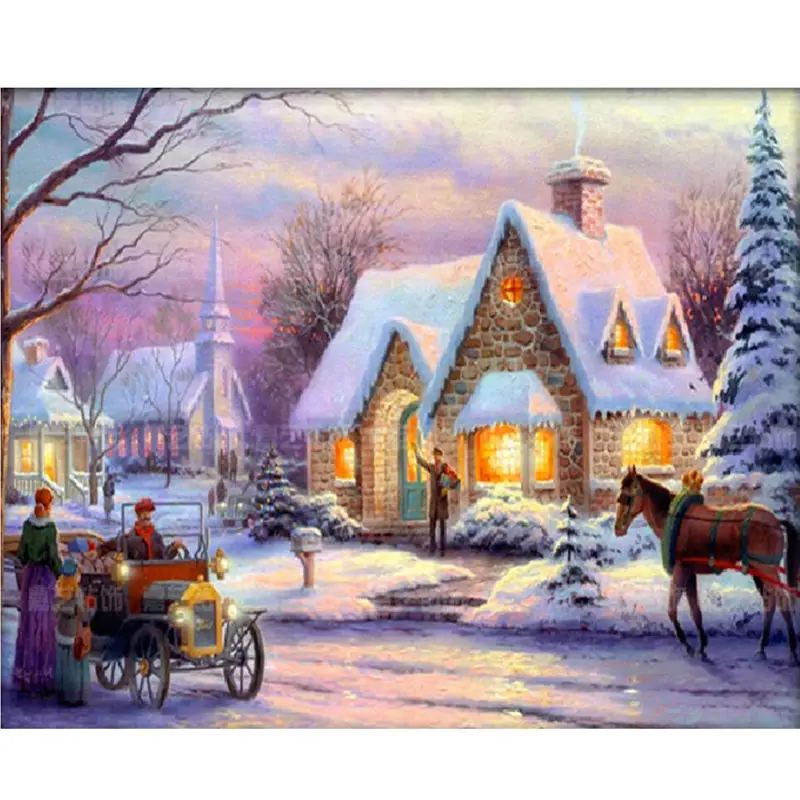 New Needlework 5D Diy Diamond Painting Cross Stitch Carriage Cabin Square Diamond Snow Full Drill Paintings Diamond Embroidery