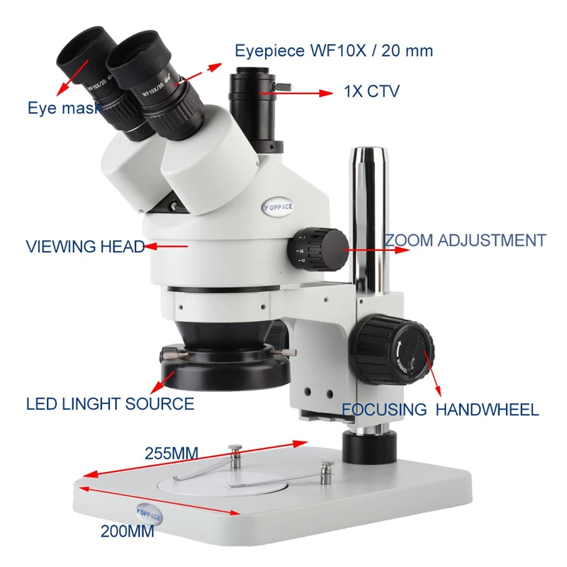 7X-45X супер широкополосный стереомикроскоп 144 цифровые, со светодиодом тринокулярная лаборатория диссекционный контроль составной