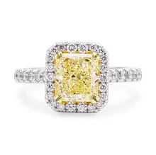 Lujo oro blanco plateado alfiletero princesa cut Topaz fantasía amarillo cz del anillo de diamante