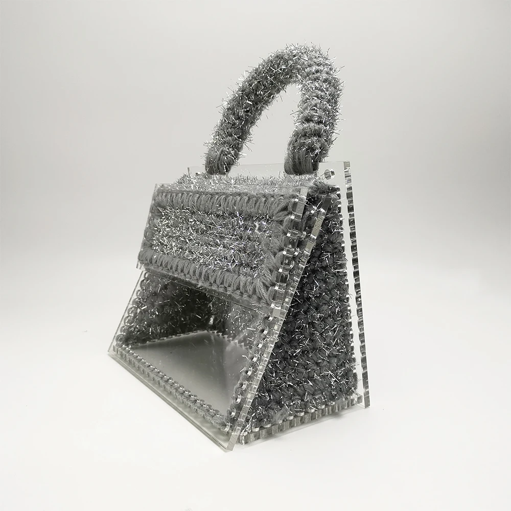 Зимняя новая дизайнерская женская сумка ручной работы акриловая тканая сумка Серебристая уникальная сумка