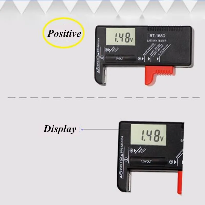 Battery Tester BT-168D Digital LCD Display AA/AAA/C/D/9V/1.5V Button Cell Battery Capacity Check Detector Voltage Meter